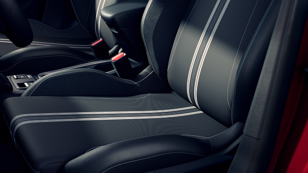 Een close-up van de details in de stoelen van de Nieuwe Opel Corsa